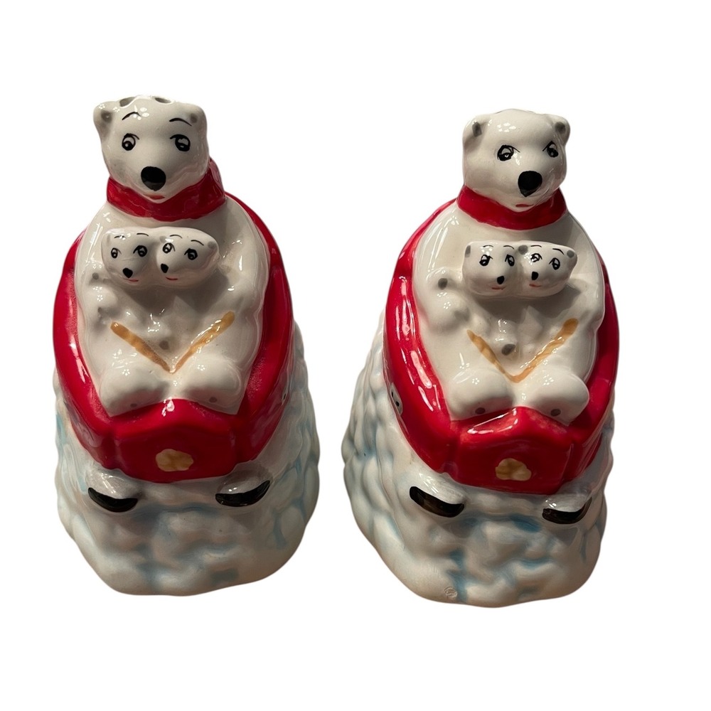 Vtg Coca Cola Polar Bear Salt Pepper Shakers Mama Cubs Ceramic Collectible 2005